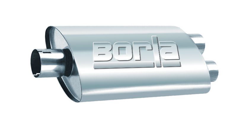 Borla 3in Single Notched Inlet and Outlet, 5in Round X 10in Length, 15in  Overall Length Resonator